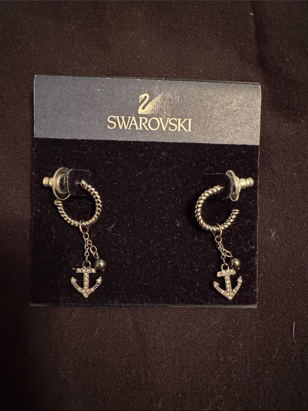 Swarovski Silver-Tone Twisted Hoop Anchor Drop Earrings with Crystals